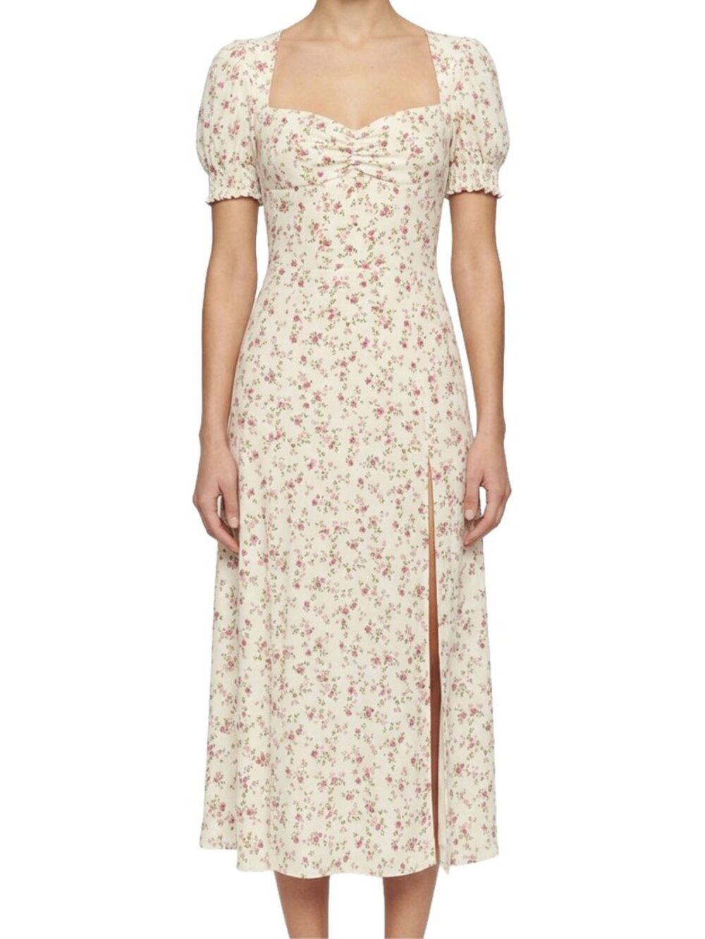 Reformation Lacey Midi Dress Boheme Splatter Floral Pink Cream 0
